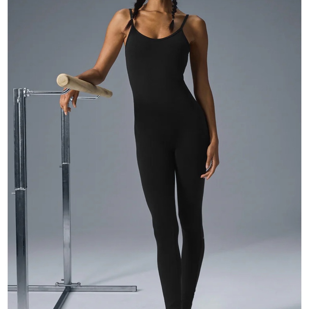 Alo Black Spaghetti Strap Jumpsuit Onesie Bodysuit